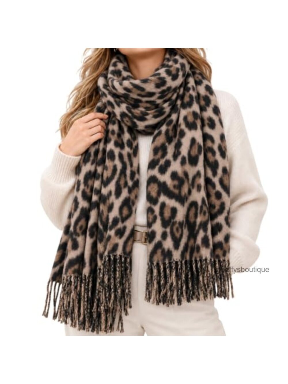 Oversized Leopard Print Blanket Shawl Wrap with Tassels Acrylic Winter Scarf